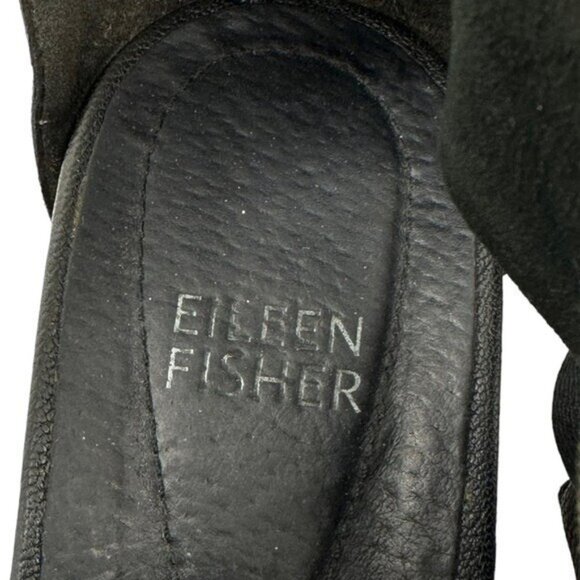 Eileen Fisher 8.5 Leather Sneaker Sandal Black Leather Strappy Platform Boost - Picture 8 of 11